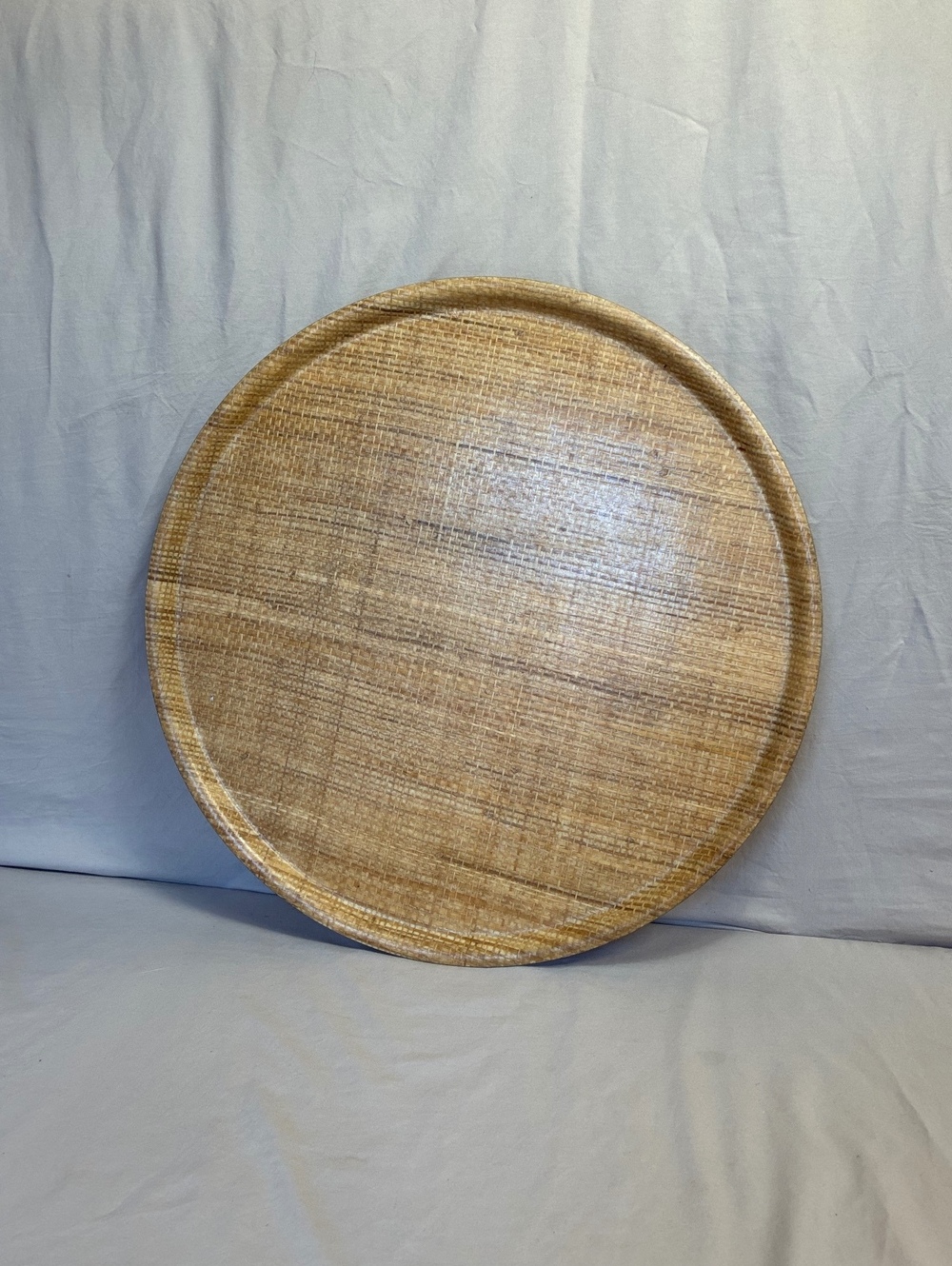 Vintage Round Woven Rattan raffia Serving Tray 17 inches